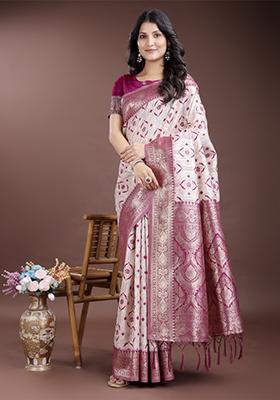 Pink Embroidered Linen Cotton Saree  Set