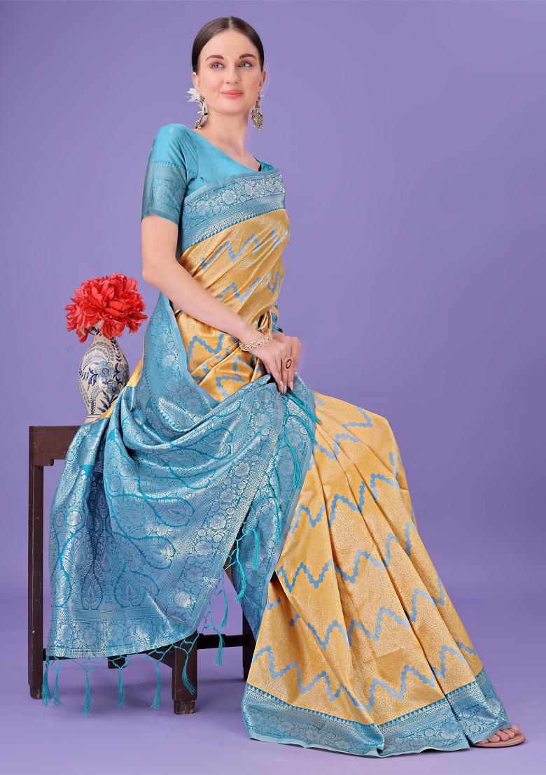 Sea Green Printed Silk Saree  Set