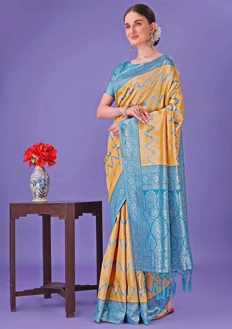 Sea Green Printed Silk Saree  Set