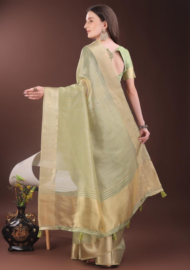 Mint Green Printed Organza Saree Set