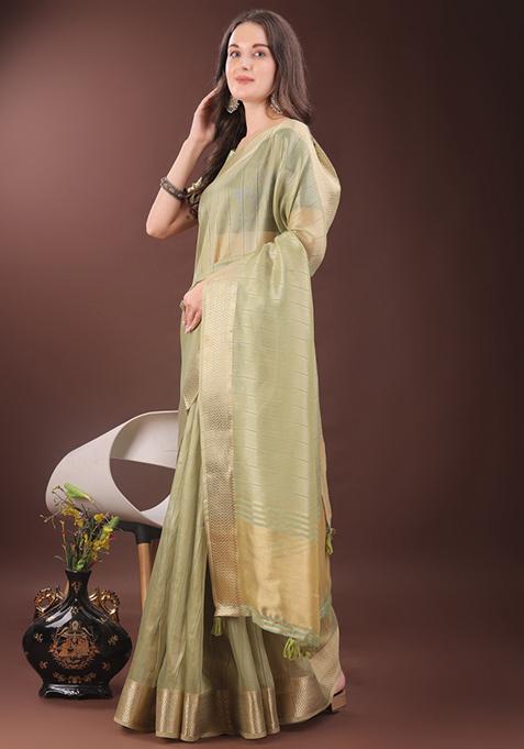 Mint Green Printed Organza Saree Set