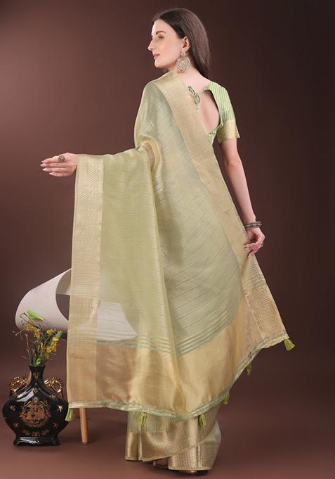 Mint Green Printed Organza Saree Set