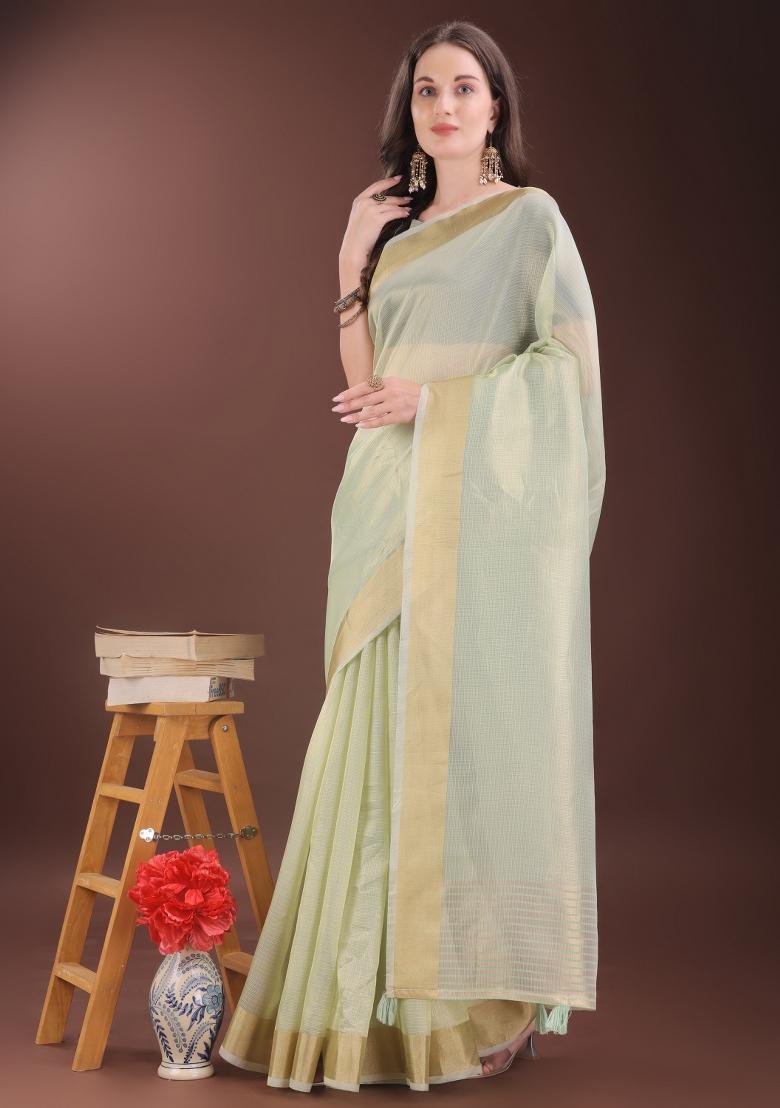 Light Green Printed Organza Saree Set