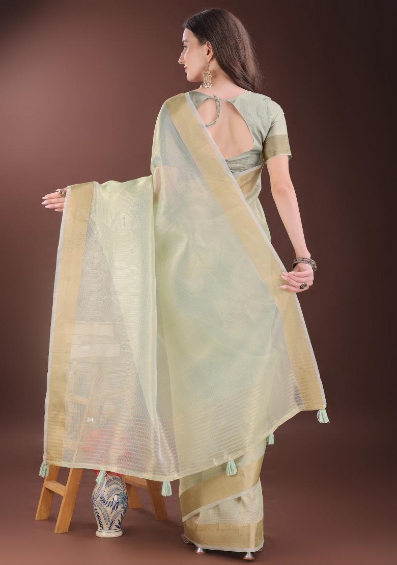 Light Green Printed Organza Saree Set