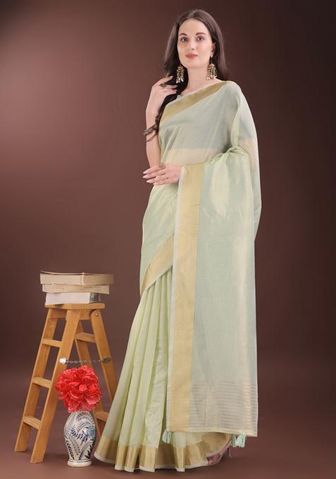 Light Green Printed Organza Saree  Set