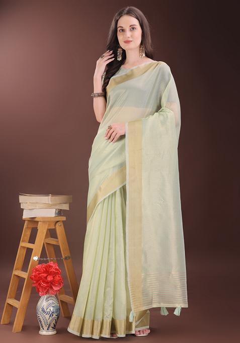 Light Green Printed Organza Saree Set