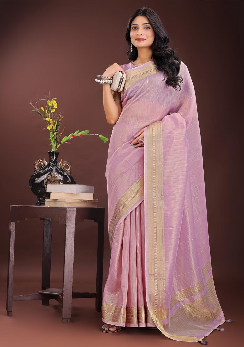 Purple Printed Organza Saree  Set