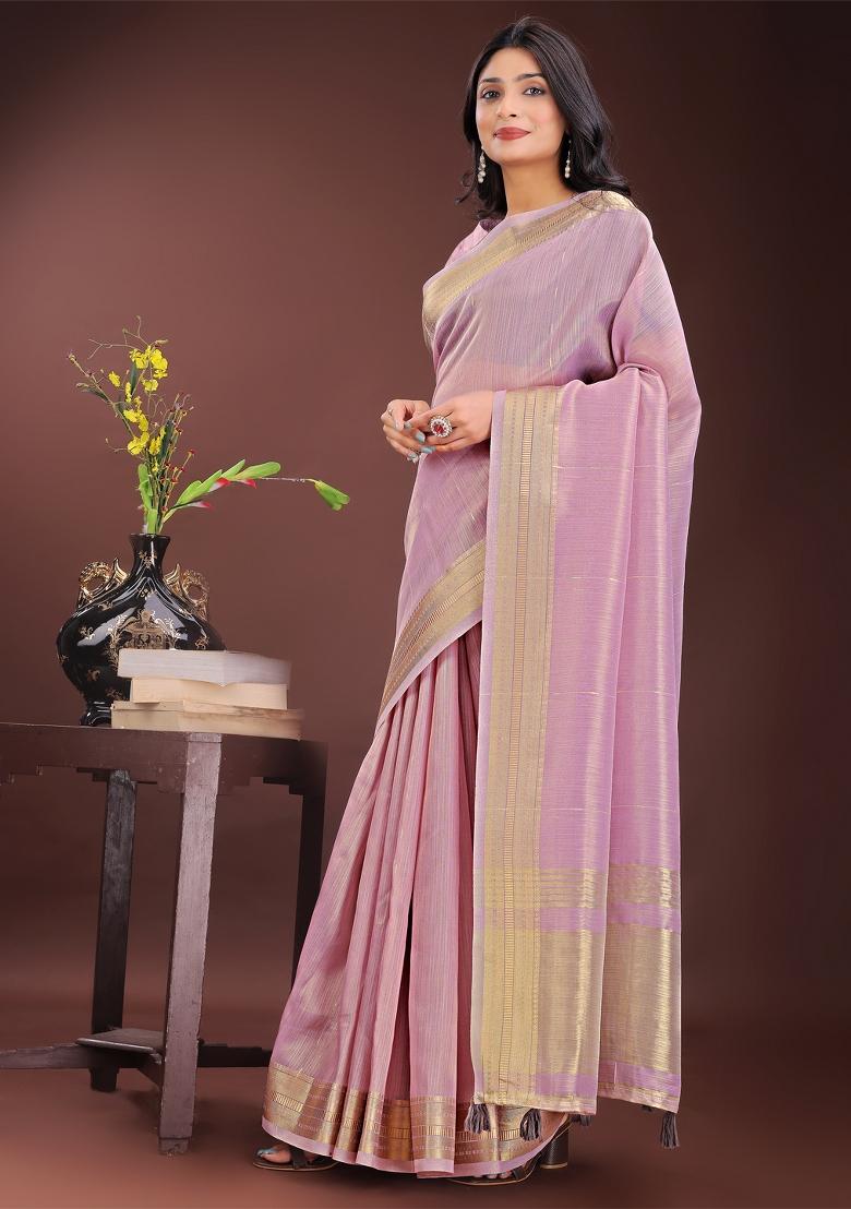 Purple Printed Organza Saree  Set