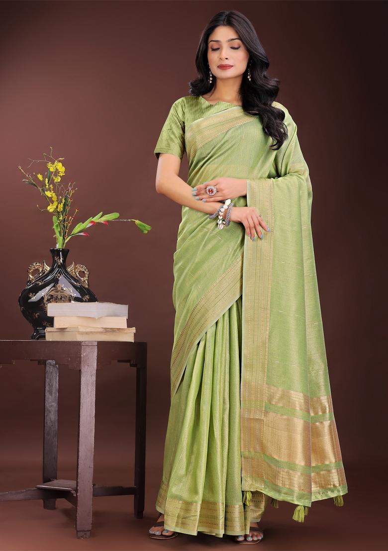 Light Green Printed Organza Saree Set