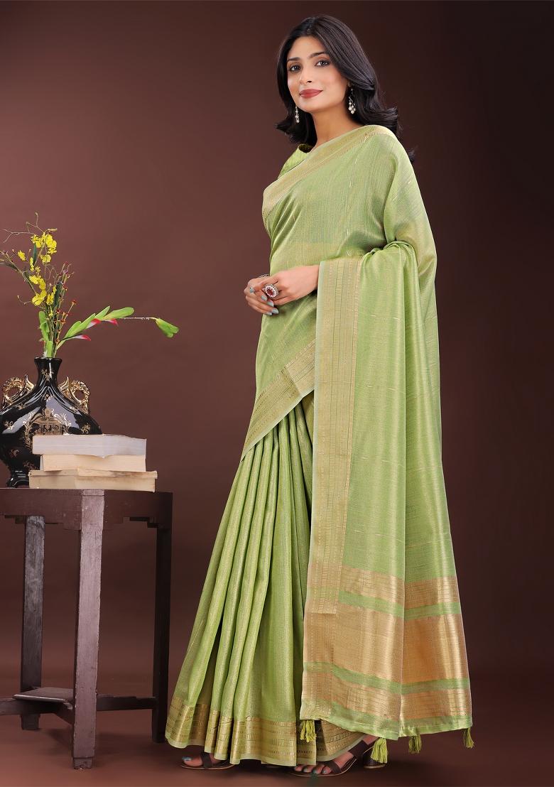Light Green Printed Organza Saree  Set