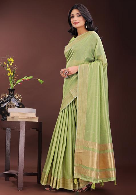 Light Green Printed Organza Saree Set