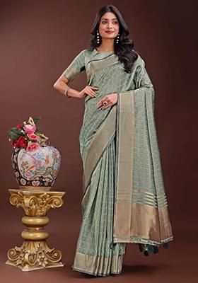 Light Green Printed Organza Saree  Set