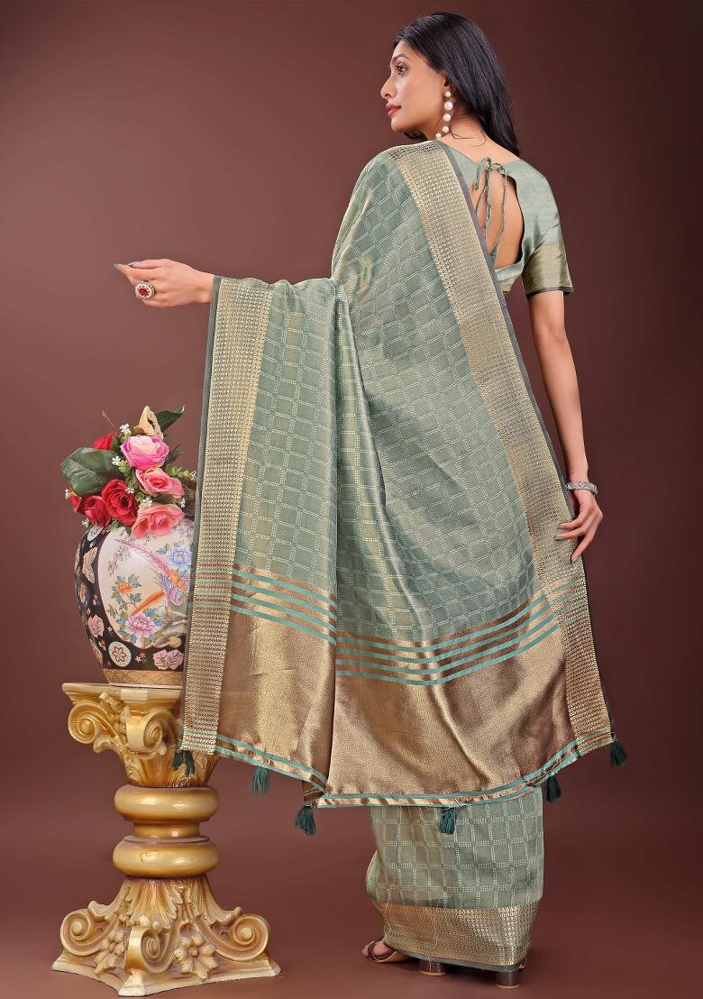 Light Green Printed Organza Saree Set