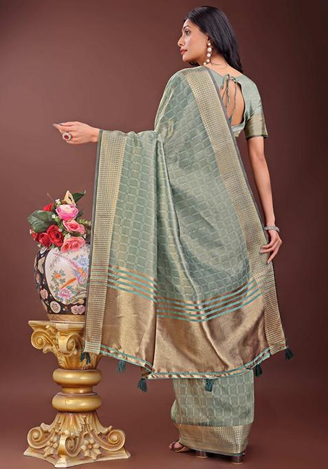 Light Green Printed Organza Saree Set