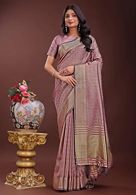 Magenta Printed Organza Saree  Set