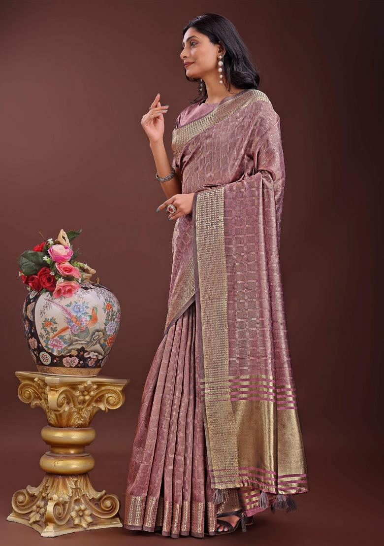 Magenta Printed Organza Saree  Set