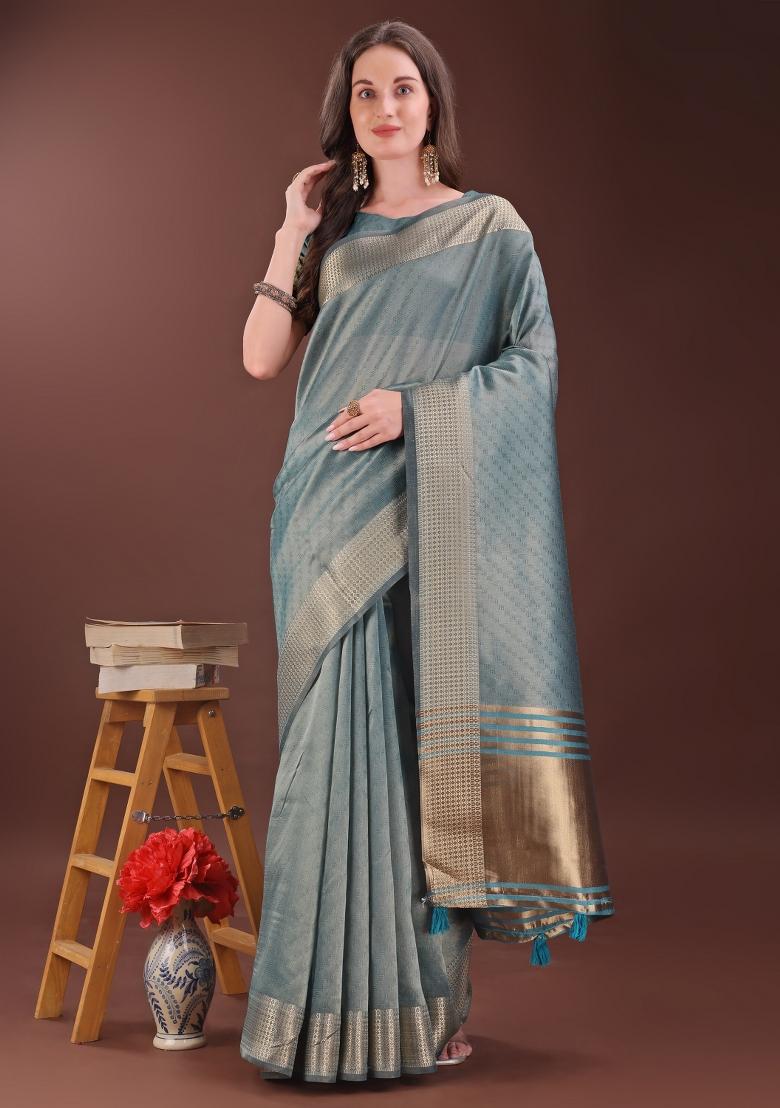 Sea Green Printed Organza Saree Set