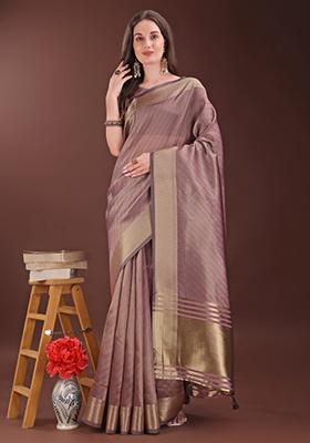 Magenta Printed Organza Saree  Set