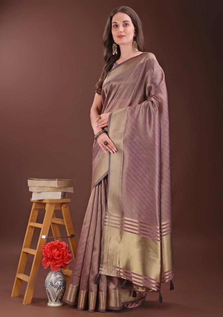 Magenta Printed Organza Saree  Set