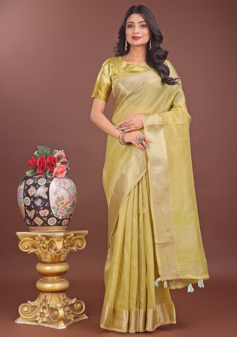 Mehendi Green Printed Organza Saree Set