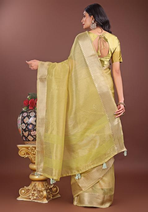 Mehendi Green Printed Organza Saree Set