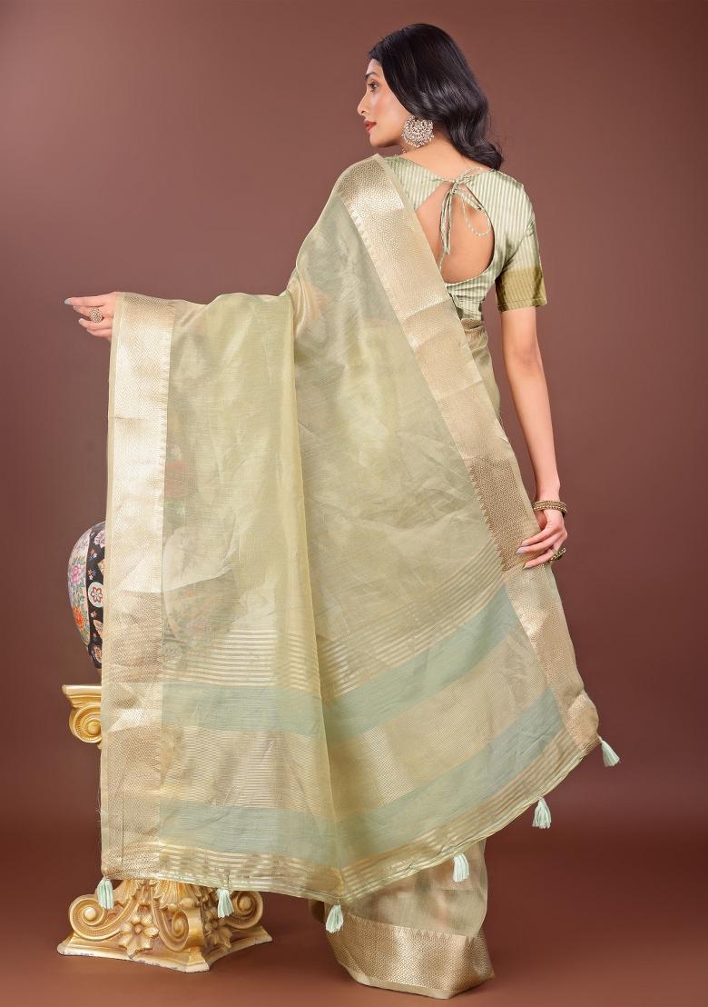 Light Green Printed Organza Saree Set