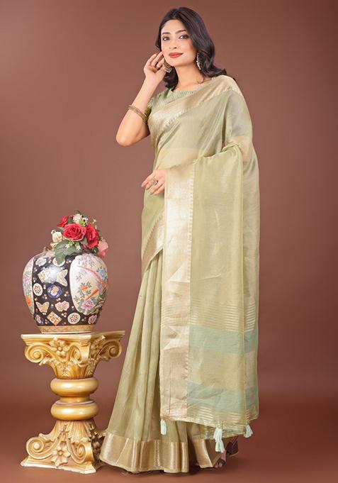 Light Green Printed Organza Saree Set