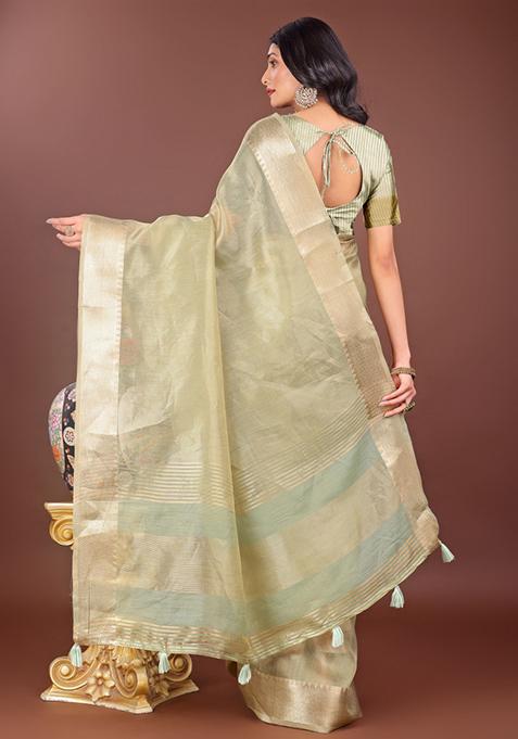 Light Green Printed Organza Saree Set
