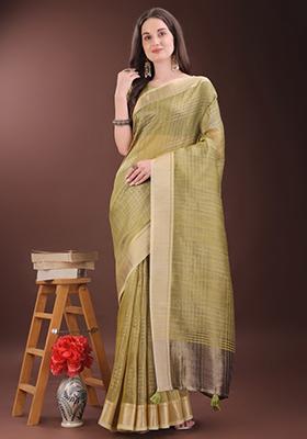 Mehendi Green Printed Organza Saree  Set