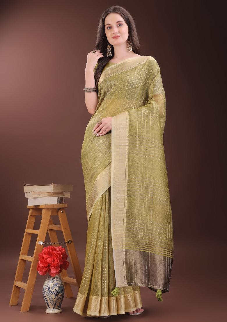 Mehendi Green Printed Organza Saree Set