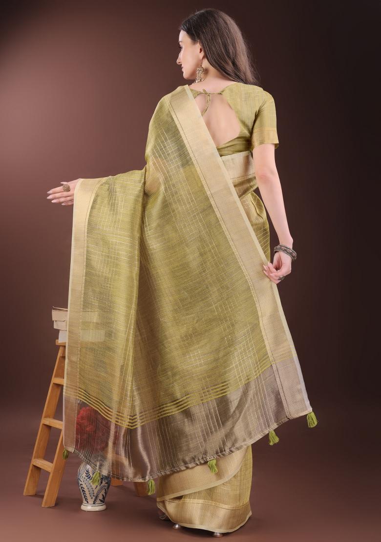 Mehendi Green Printed Organza Saree Set