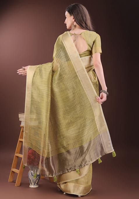 Mehendi Green Printed Organza Saree Set
