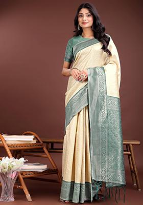 Green Woven Zari Work Silk Saree  Set