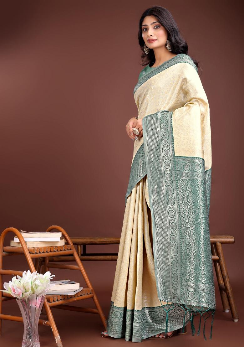 Green Woven Zari Work Silk Saree  Set