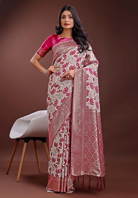 Purple Embroidered Linen Cotton Saree  Set