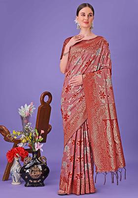 Red Embroidered Cotton Saree  Set