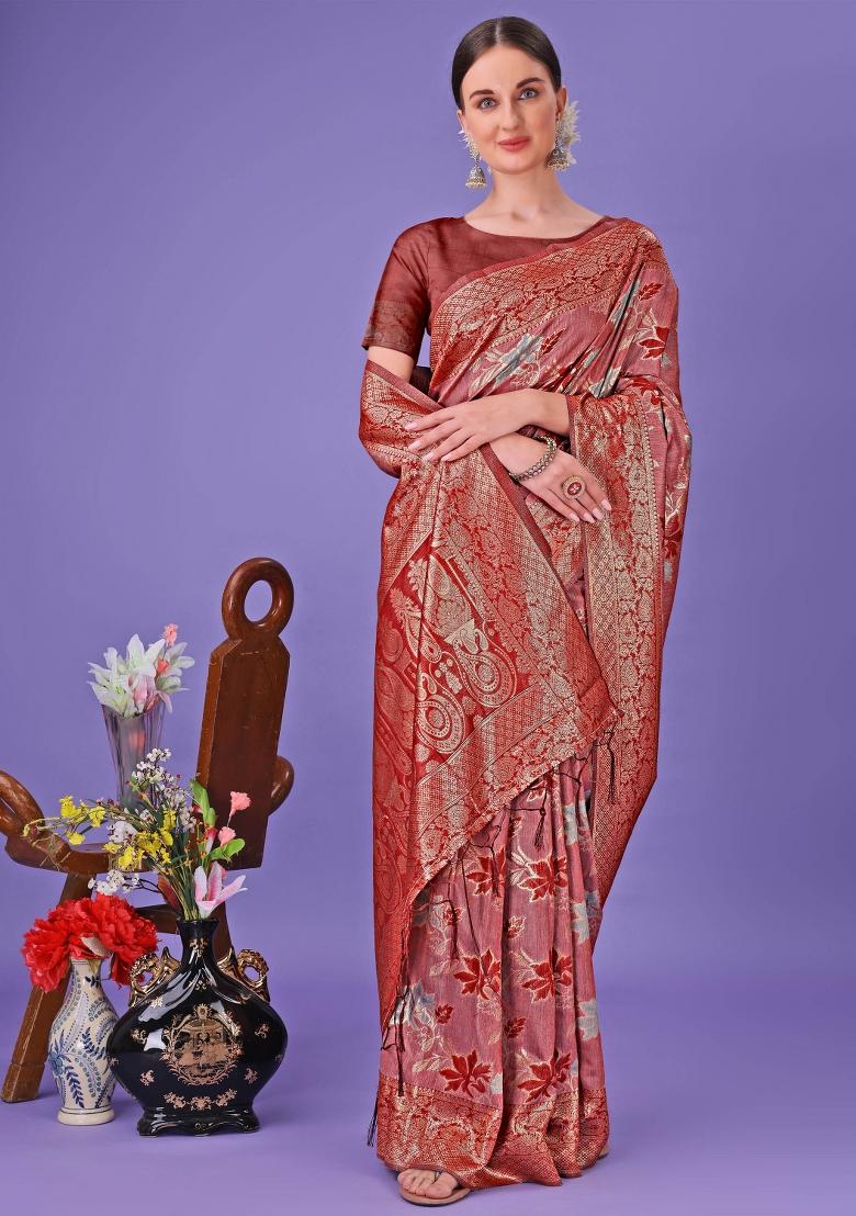 Red Embroidered Cotton Saree  Set