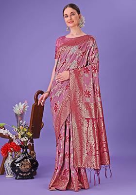 Pink Embroidered Cotton Saree  Set