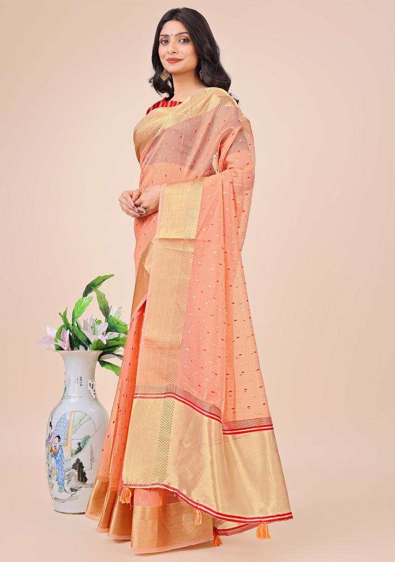 Red Embroidered Organza Saree Set