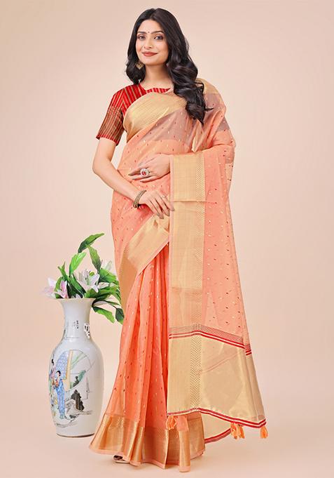 Red Embroidered Organza Saree Set