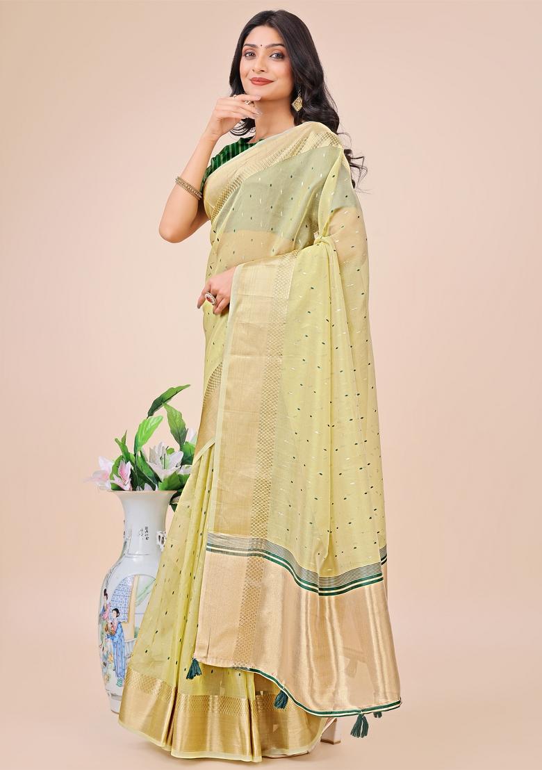 Green Embroidered Organza Saree  Set