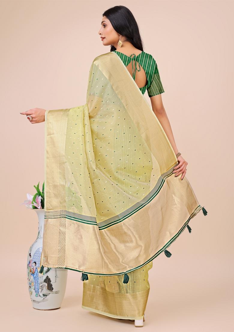 Green Embroidered Organza Saree  Set