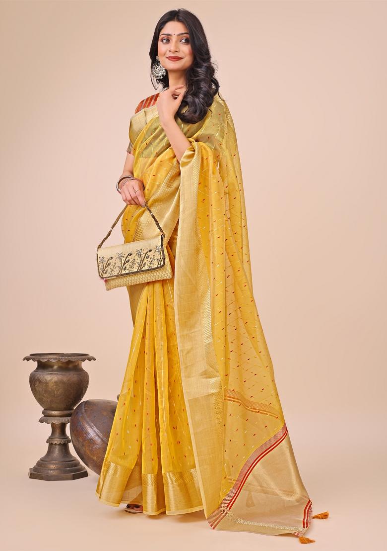 Red Embroidered Organza Saree  Set