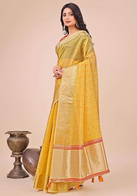 Red Embroidered Organza Saree Set