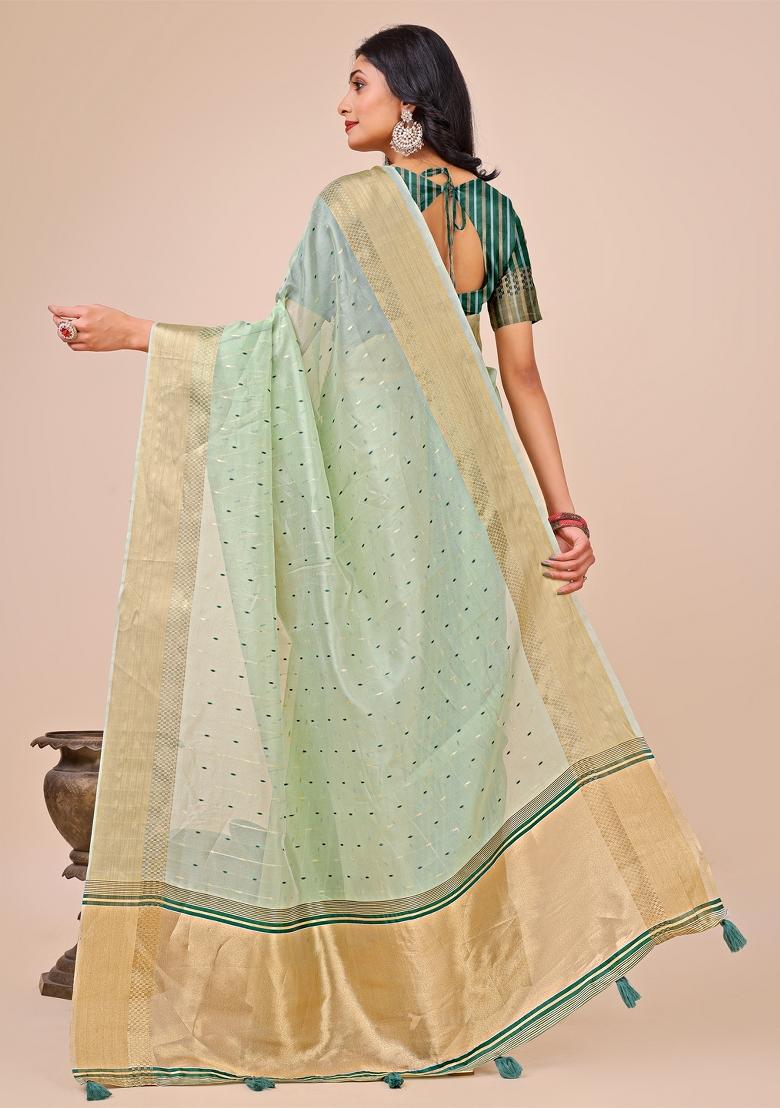 Green Embroidered Organza Saree Set