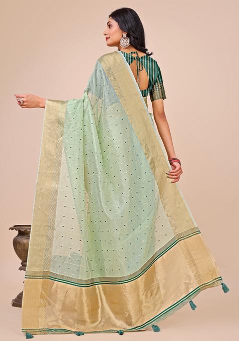 Green Embroidered Organza Saree Set