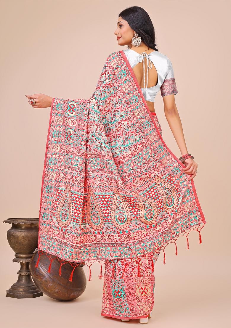 White Embroidered Cotton Saree  Set