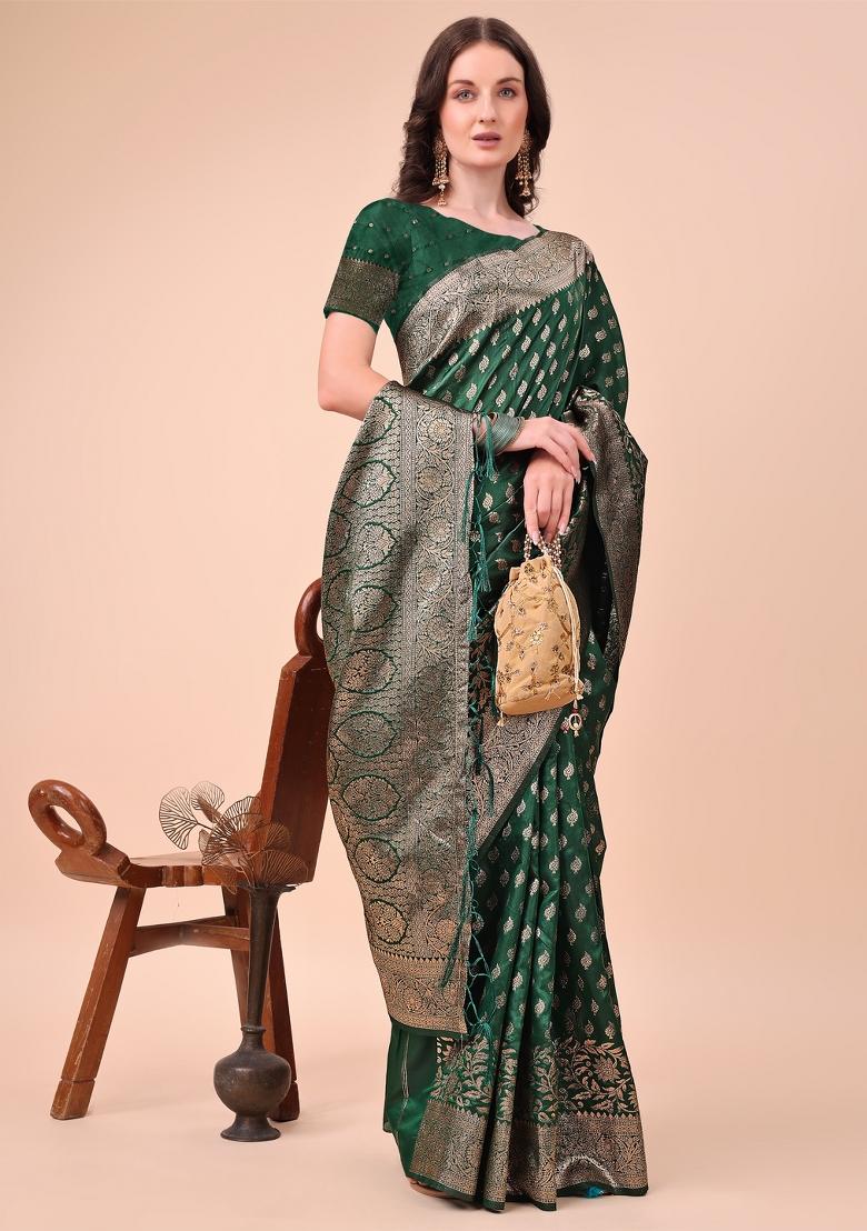 Green Embroidered Silk Saree  Set