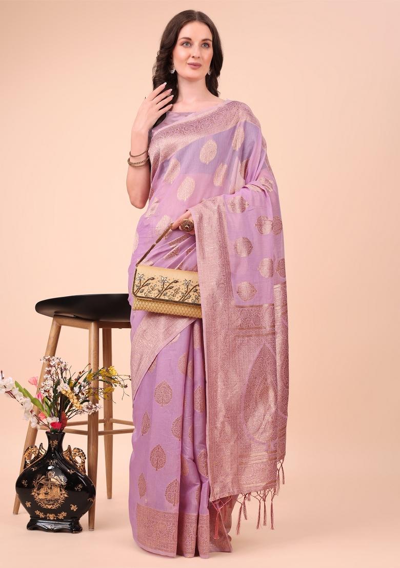 Light Pink Embroidered Cotton Saree  Set