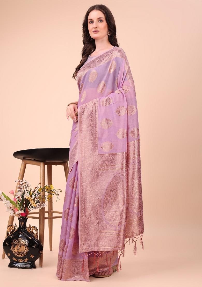 Light Pink Embroidered Cotton Saree  Set